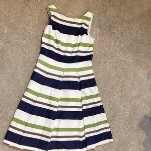New York & Company Navy, Green, and White Striped Midi Dress